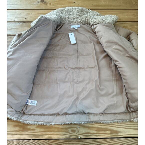 NWT Ann Taylor Weekend Sherpa Trim Puffer Jacket Size Medium Women’s Tan - Picture 5 of 8